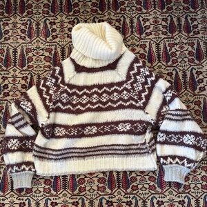 Free People Cream and Brown Turtleneck Sweater - Women's size small